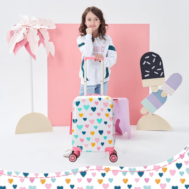 Esteemly Kid's Luggage Set 2 Piece Suitcase Set Hardside Luggage with Spinner Wheels Girls Carry on Toddler Travel Rolling Suitcase with Neck Pillow Airline Approved - Image 5